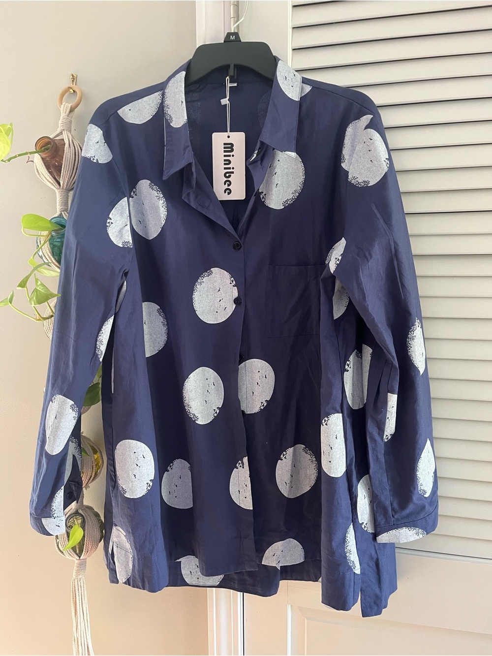 Minibee Navy Blue Polka Dot Button-Down Shirt